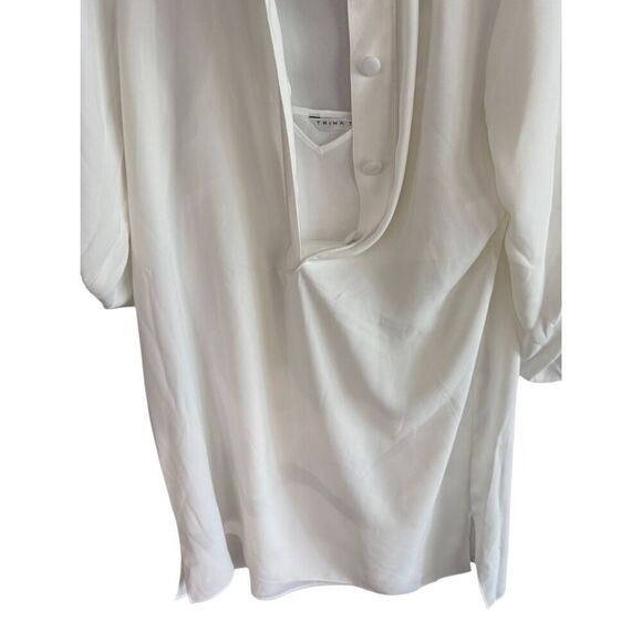 Trina Turk Womens White Built In Tank Top Roll Tab Button-Up Tunic Top Large - Picture 7 of 16